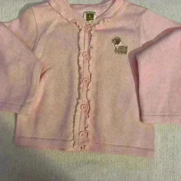 Carter's Pink Cardigan with ruffled button front, w/ Brown pants , 6 months - Picture 9 of 10